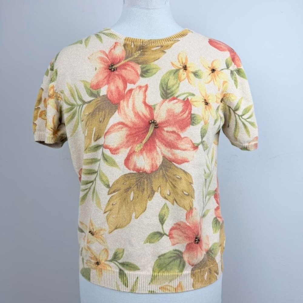 Alfred‎ Dunner Floral Sweater Petite PS Embellished Short Sleeve Knit Top